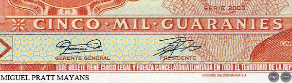 CINCO MIL GUARANÍES - MC221.K - FIRMA: GILBERTO RODRÍGUEZ GARCETE - JUAN ORTIZ VELY